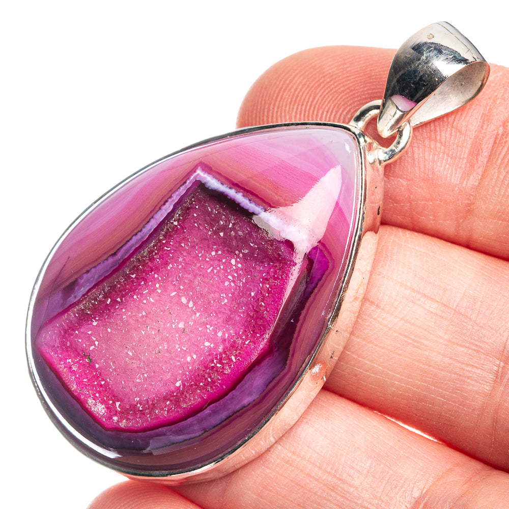 Pink Botswana Agate 925 Sterling Silver Pendant 1 7/8"