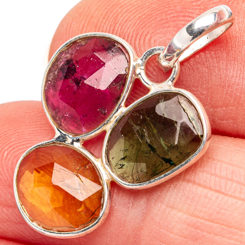 Rare Faceted Tourmaline Pendant 1 1/8" (.925 Sterling Silver)