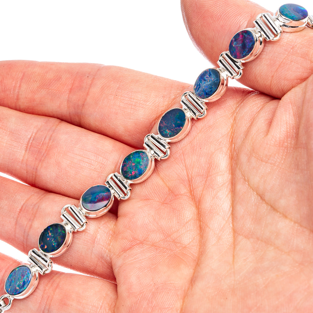 Rare Doublet Opal Bracelets 6 3/8 To 8 1/8" (925 Sterling Silver) B90360