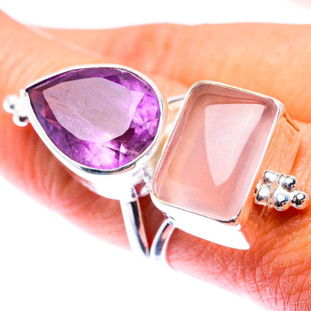 Large Rose Quartz, Amethyst Ring Size 8.25 (925 Sterling Silver) RING140265