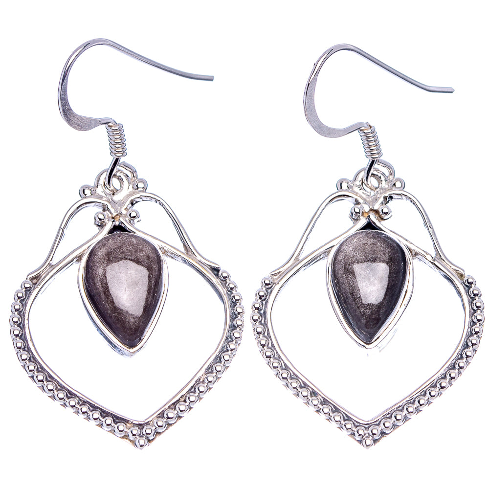 Premium Gold Sheen Obsidian Earrings 1 3/4" (.925 Sterling Silver)