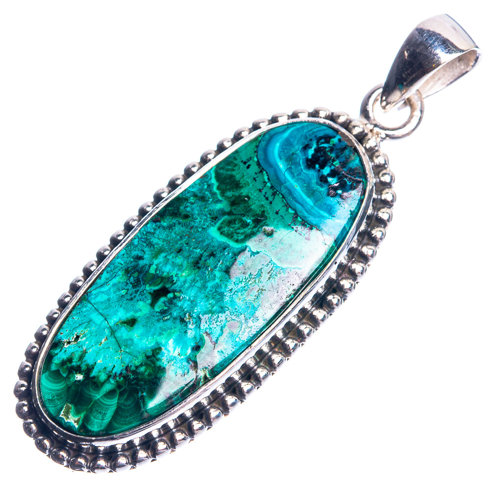 Malachite In Chrysocolla 925 Sterling Silver Pendant 1 3/4"