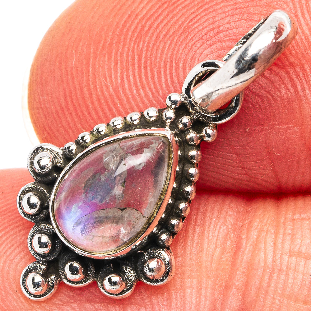 Rainbow Moonstone Dainty Pendant 7/8" (.925 Sterling Silver)