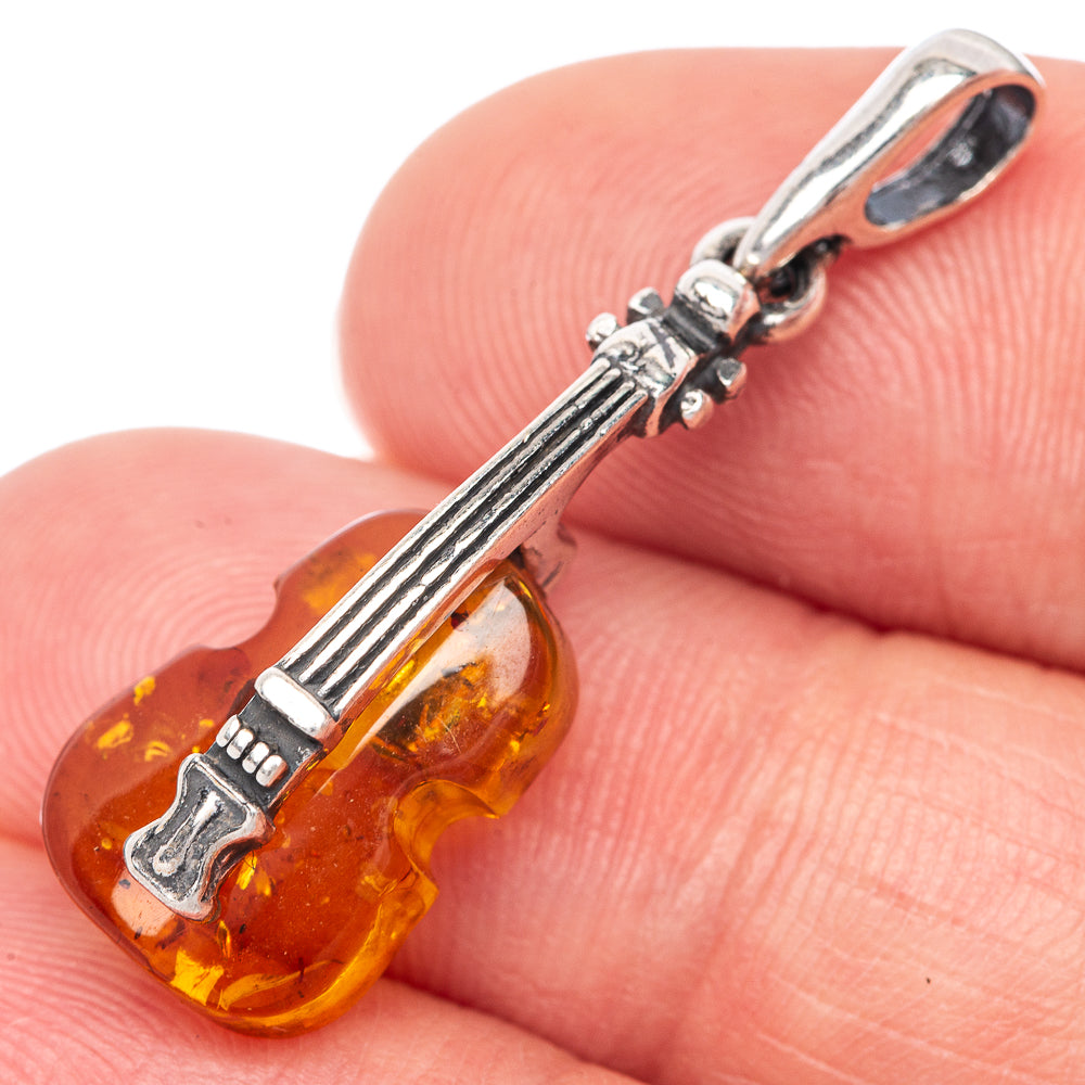 Baltic Amber Violin Dainty Pendant 1 1/4" (925 Sterling Silver) P39934