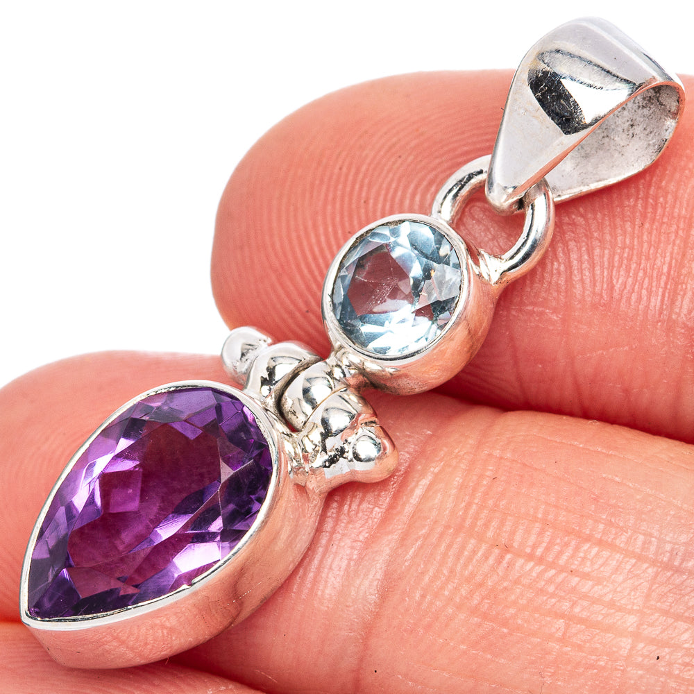 Value Faceted Amethyst, Blue Topaz Pendant 1 3/8" (925 Sterling Silver) P42037