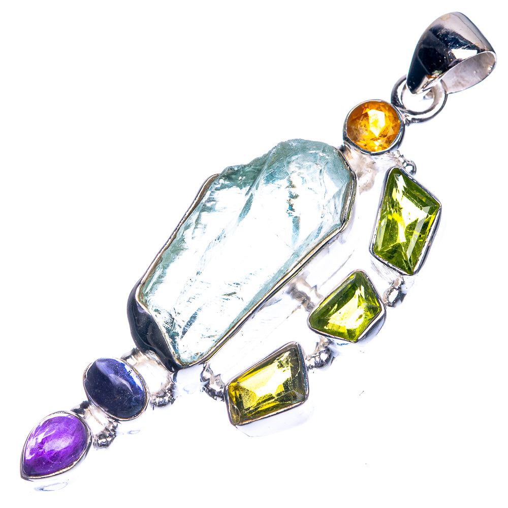 Rough Aquamarine, Peridot, Amethyst, Tanzanite, Citrine 925 Sterling Silver Pendant 2 3/8"