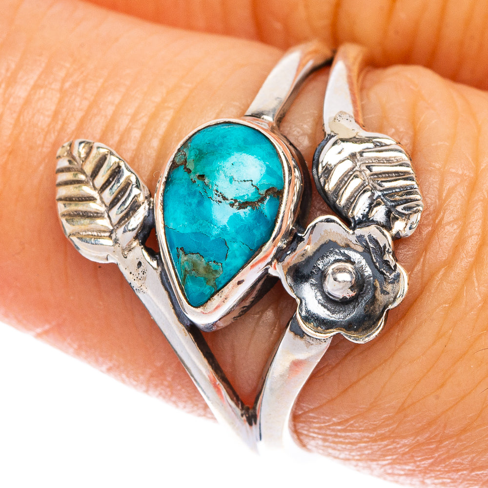 Kingman Turquoise Flower Leaf Ring Size 7.75 (925 Sterling Silver) R1175