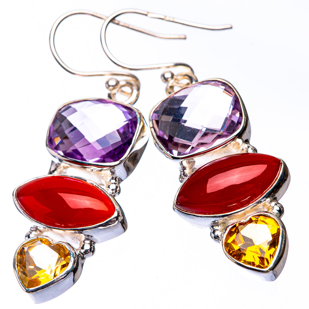 Faceted Amethyst, Carnelian, Citrine Earrings 1 5/8" (925 Sterling Silver) E432245