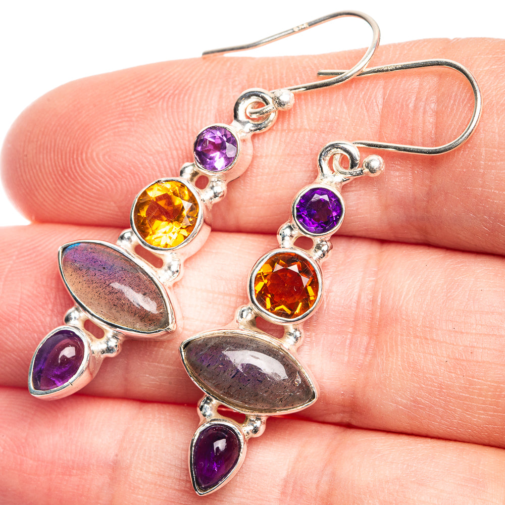 Labradorite, Amethyst, Citrine Earrings 1 3/4" (925 Sterling Silver) E432652