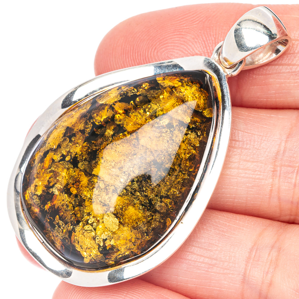 Anasilvercos Baltic Amber Pendant 2" (925 Sterlnig Silver)