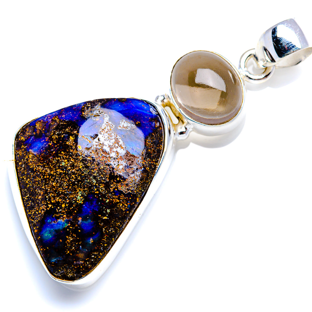 Boulder Opal, Smoky Quartz 925 Sterling Silver Pendant 1 7/8" (925 Sterling Silver) PD38359
