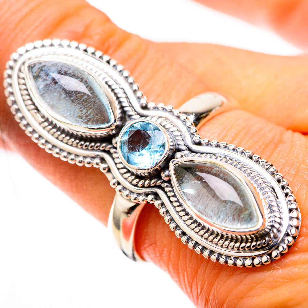 Large Natural Aquamarine, Blue Topaz Ring Size 9 (925 Sterling Silver) RING138019