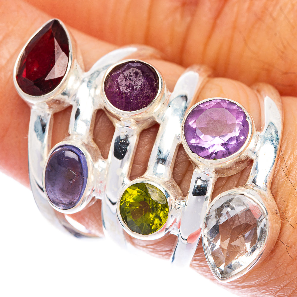 Large Garnet, Tanzanite, Ruby, Peridot, Amethyst, White Quartz Ring Size 7 (925 Sterling Silver) R144792
