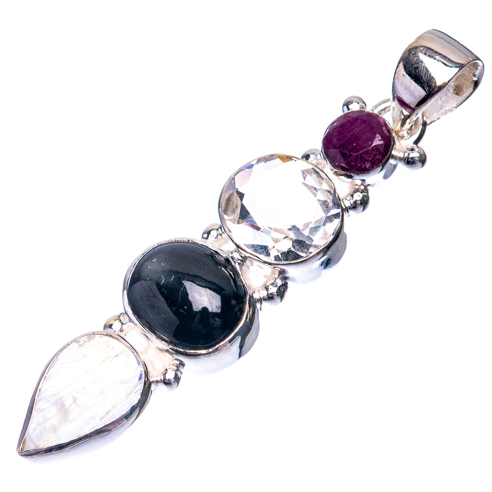 Rainbow Moonstone, Black Onyx, White Quartz, Amethyst Pendant 1 7/8" (925 Sterling Silver) P38707