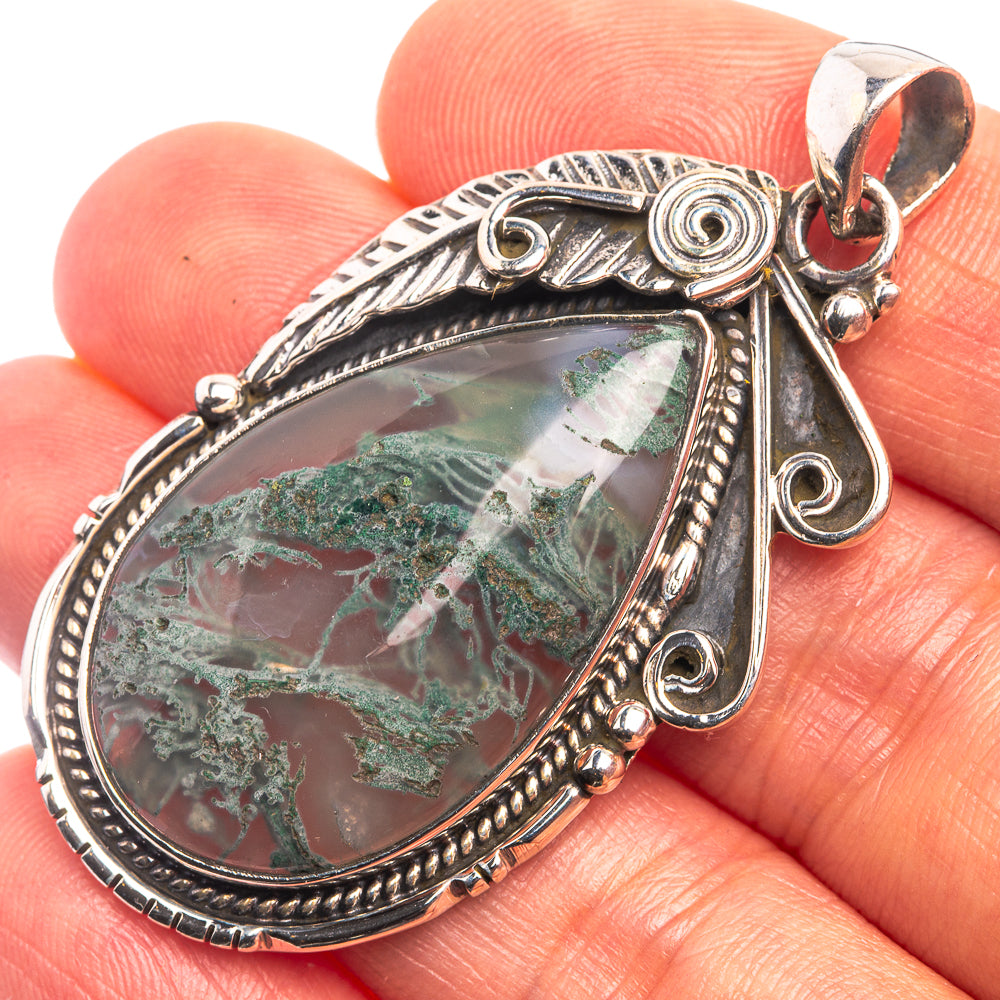 Green Moss Agate Pendant 2" (925 Sterling Silver) P38892