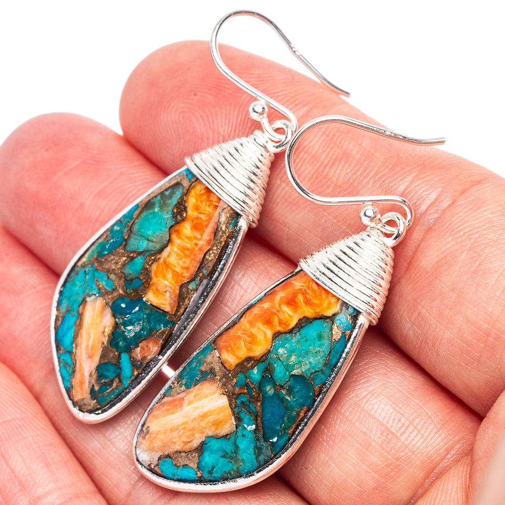 Spiny Oyster Turquoise 925 Sterling Silver Earrings 1 7/8" (925 Sterling Silver) E1982