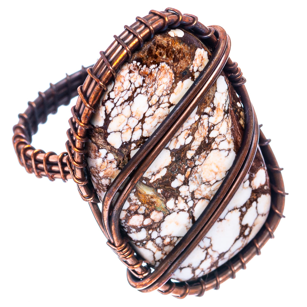Wild Horse Jasper Wire Wrap Ring Size 8 (Oxidized Copper)