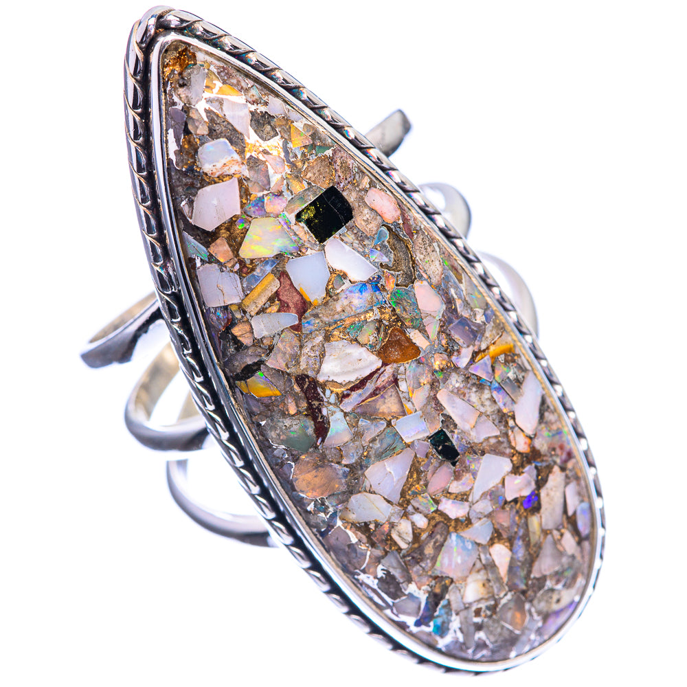 Huge Brecciated Ethiopian Opal 925 Sterling Silver Ring Size 9.75