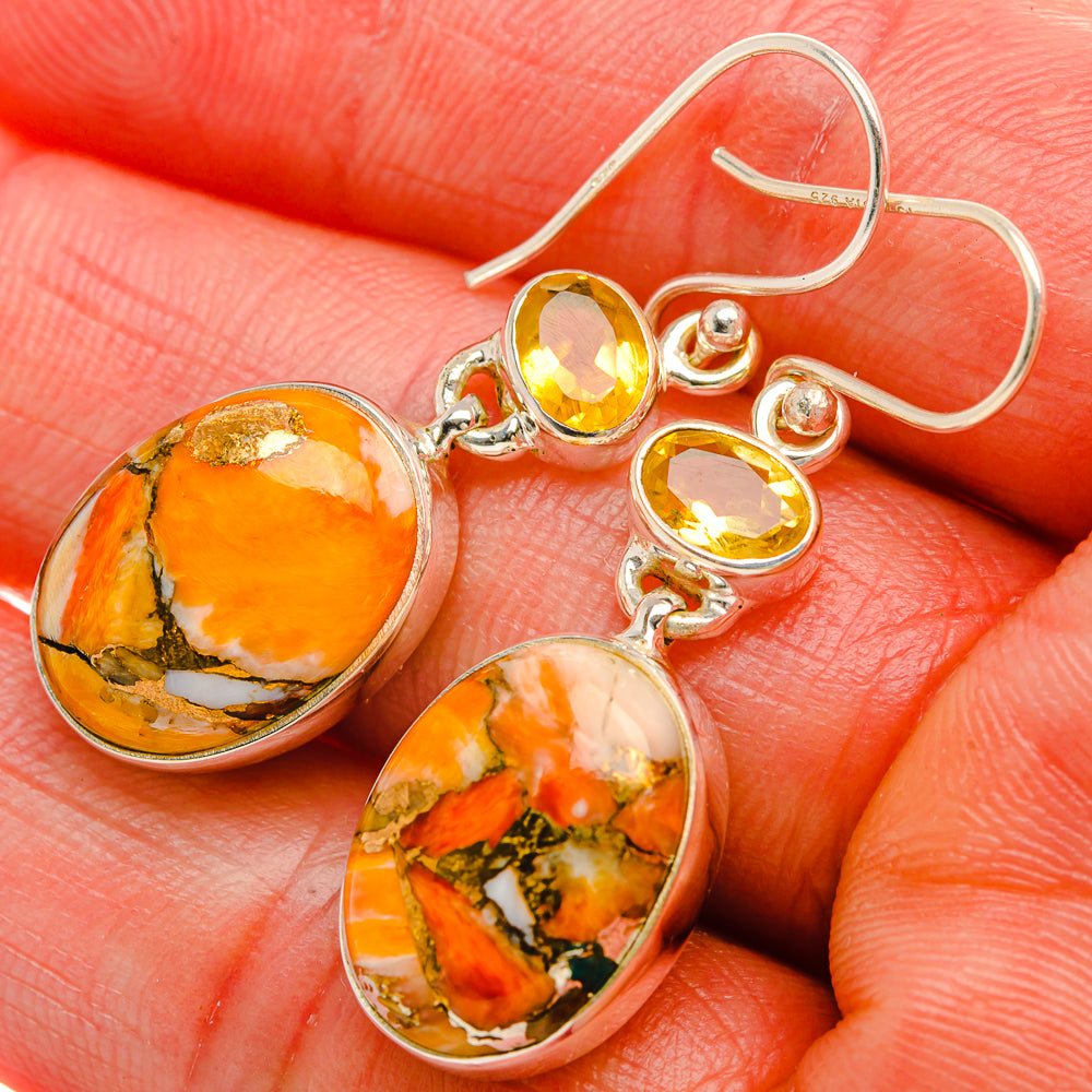 Orange Copper Composite Turquoise, Citrine Earrings 1 3/4" (925 Sterling Silver) EARR432007