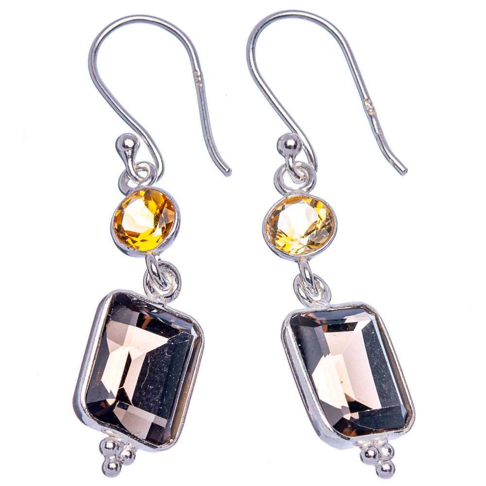Smoky Quartz, Citrine Earrings 1 5/8" (925 Sterling Silver) E433289