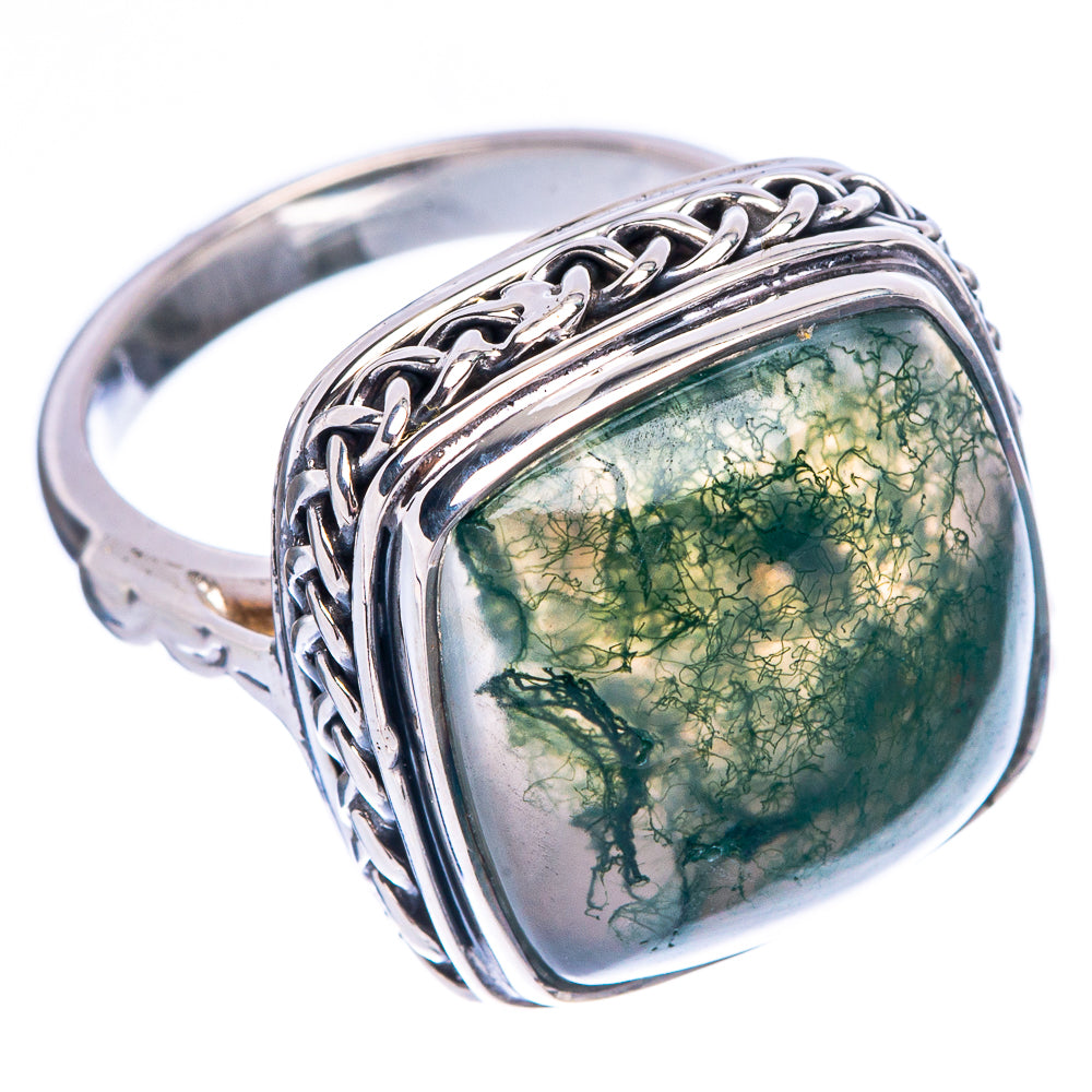 Premium Green Moss Agate Ring Size 6 (925 Sterling Silver) R1813