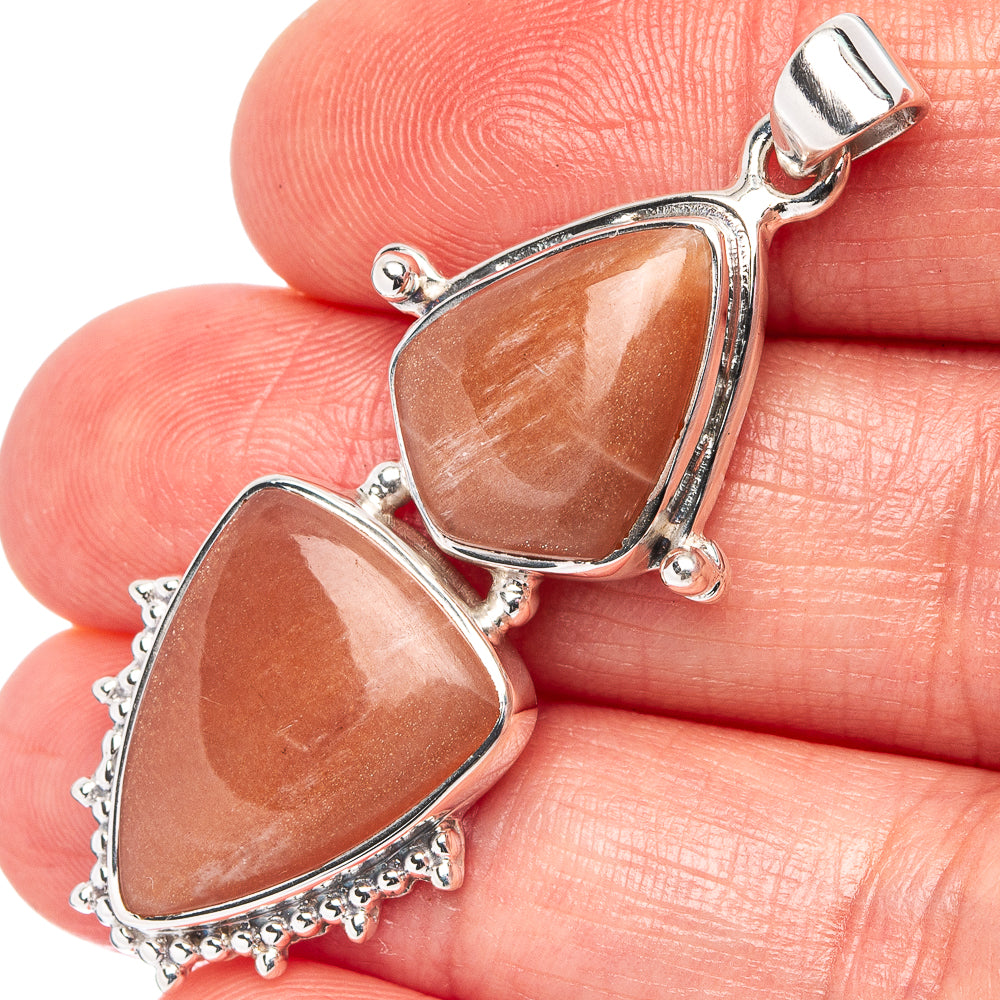 Premium Peach Moonstone Pendant 1 3/4" (.925 Sterling Silver)