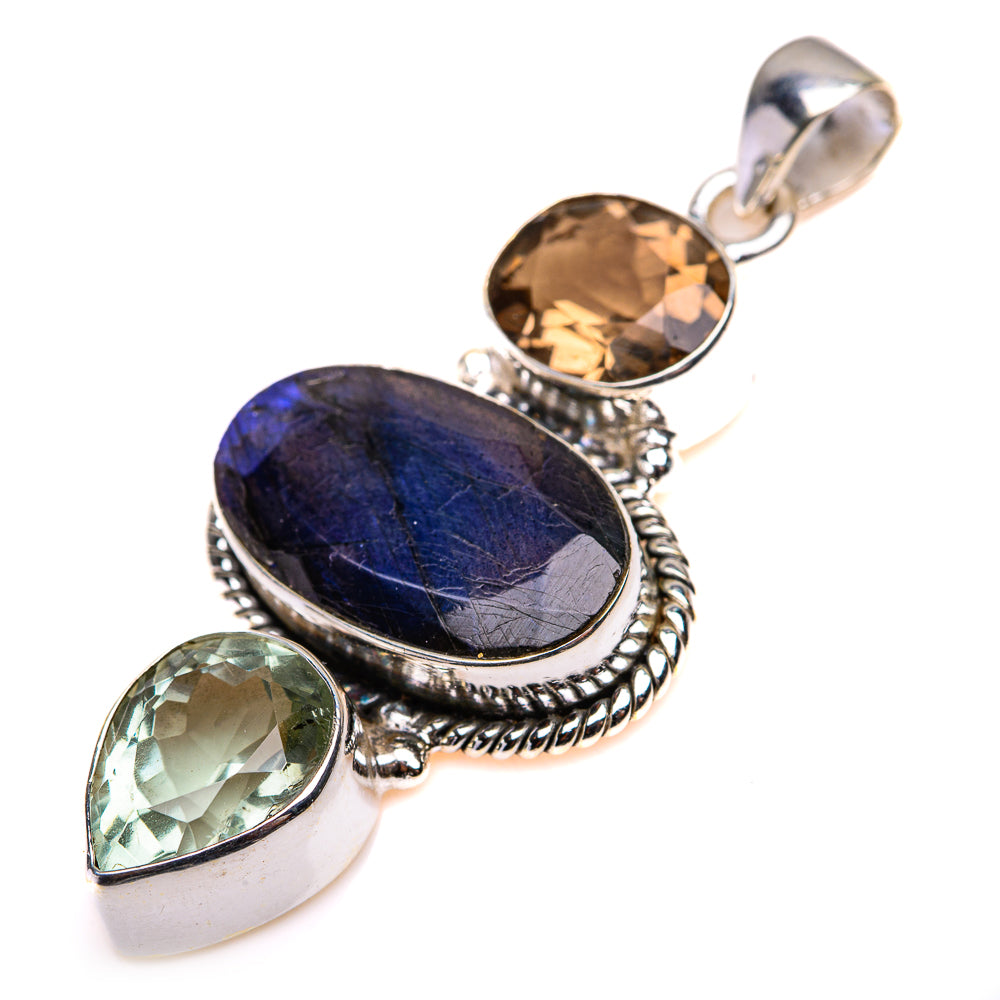 Labradorite, Green Amethyst, Smoky Quartz Pendant 2 1/8" (925 Sterling Silver) PD38500