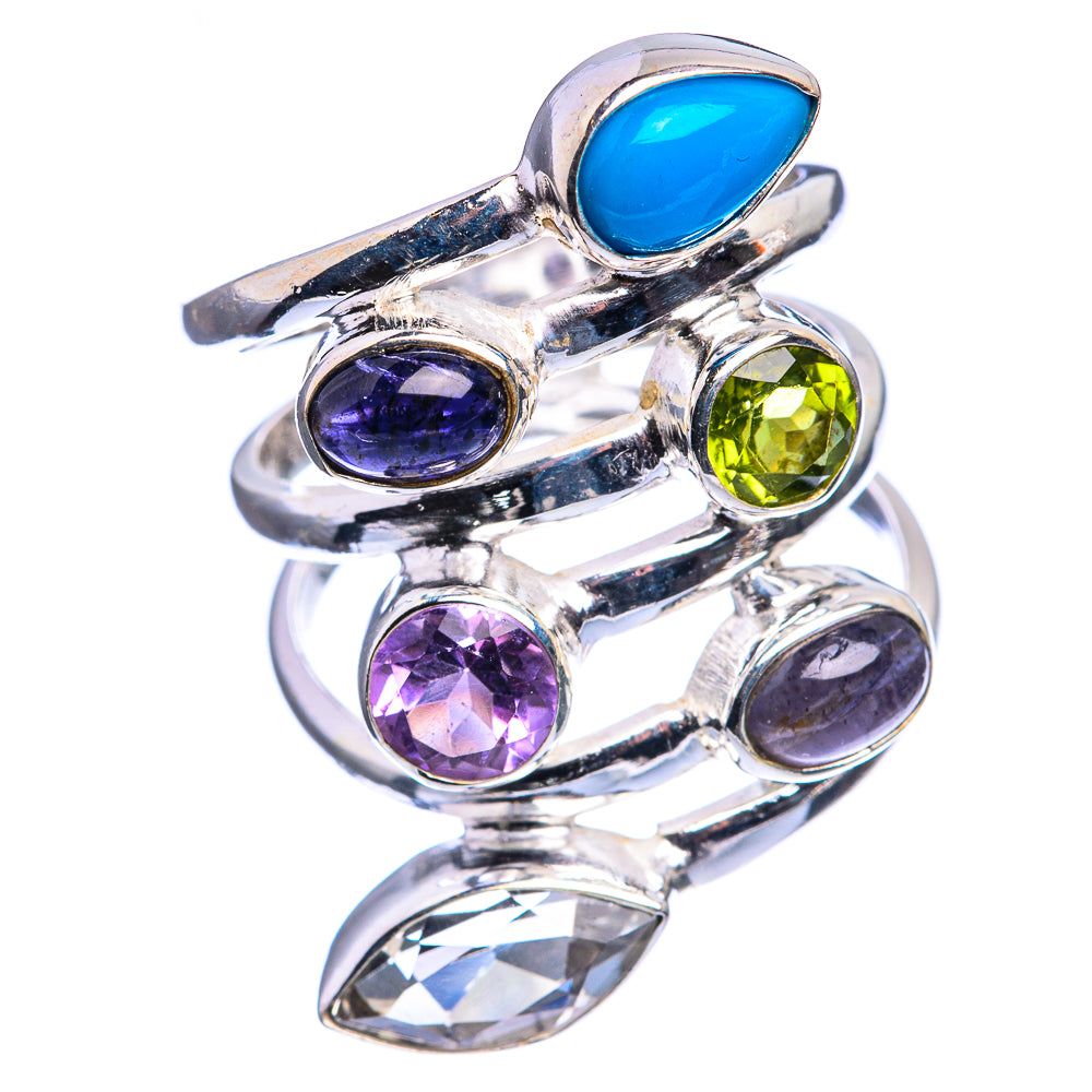 Sleeping Beauty Turquoise, Peridot, Tanzanite, Amethyst, White Quartz, Labradorite Ring Size 7.25 (925 Sterling Silver) R142398
