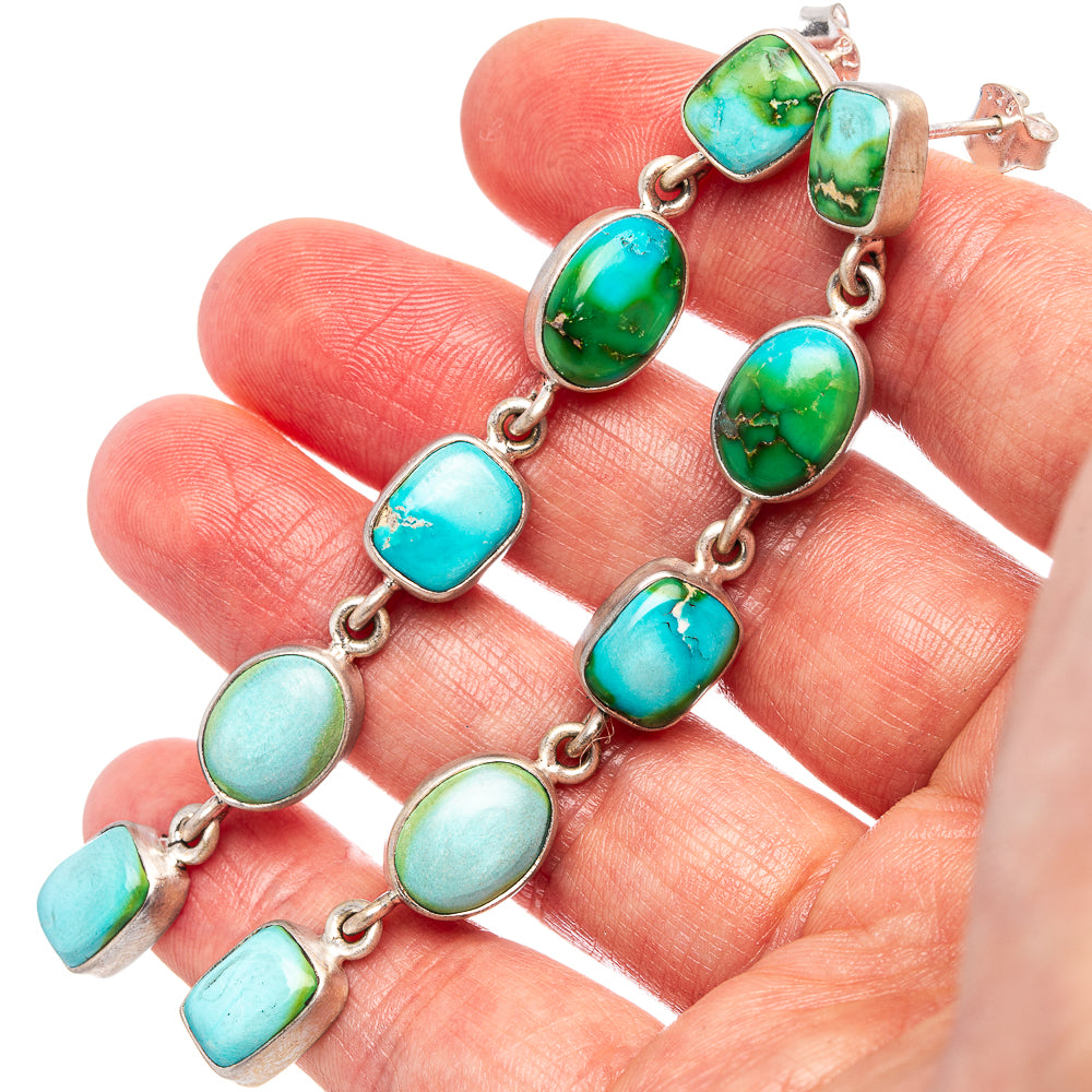 Exclusive Sonoran South Hill Turquoise Earrings 3 1/8" (.925 Sterling Silver)