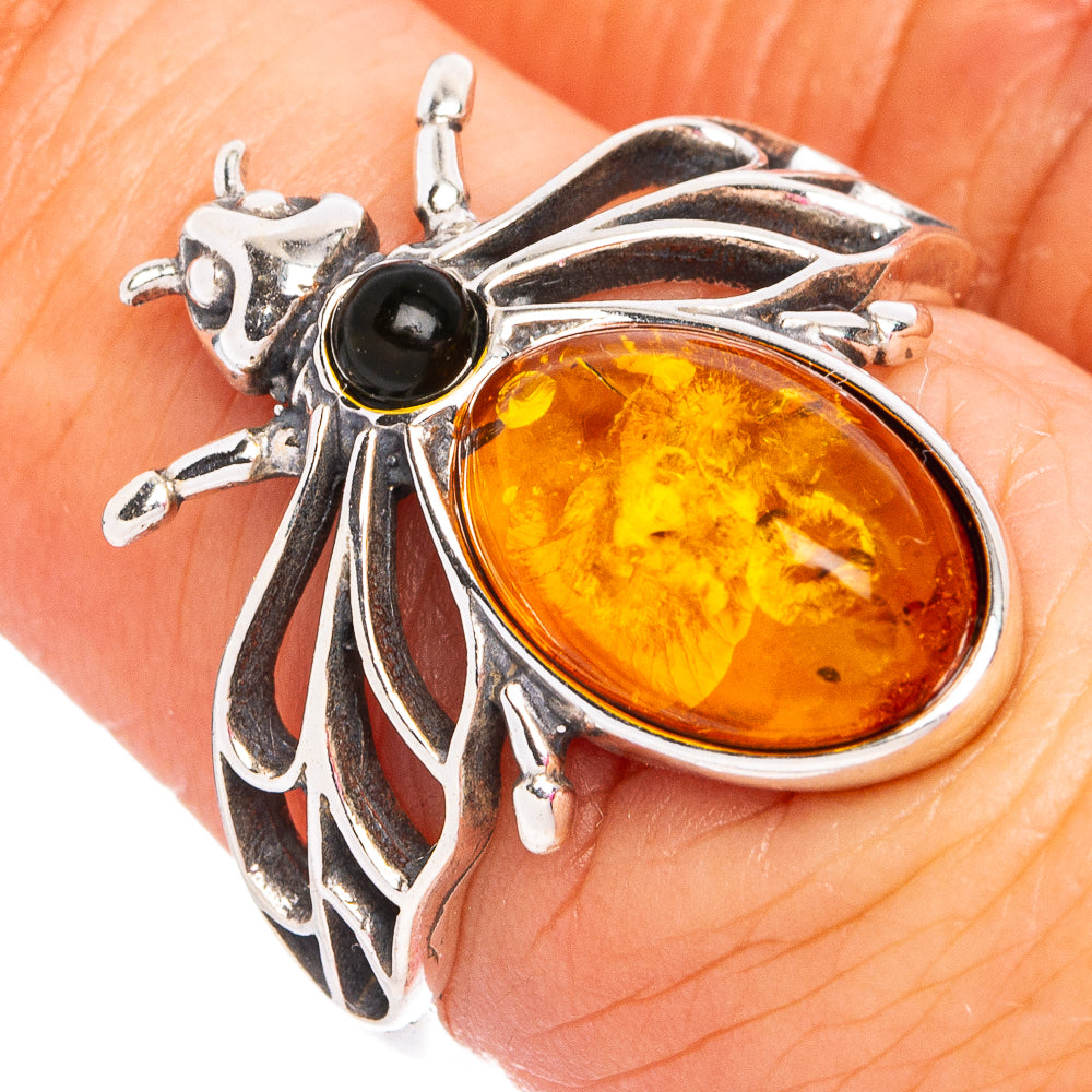 Baltic Amber Honey Bee Ring Size 6.75 (.925 Sterling Silver)