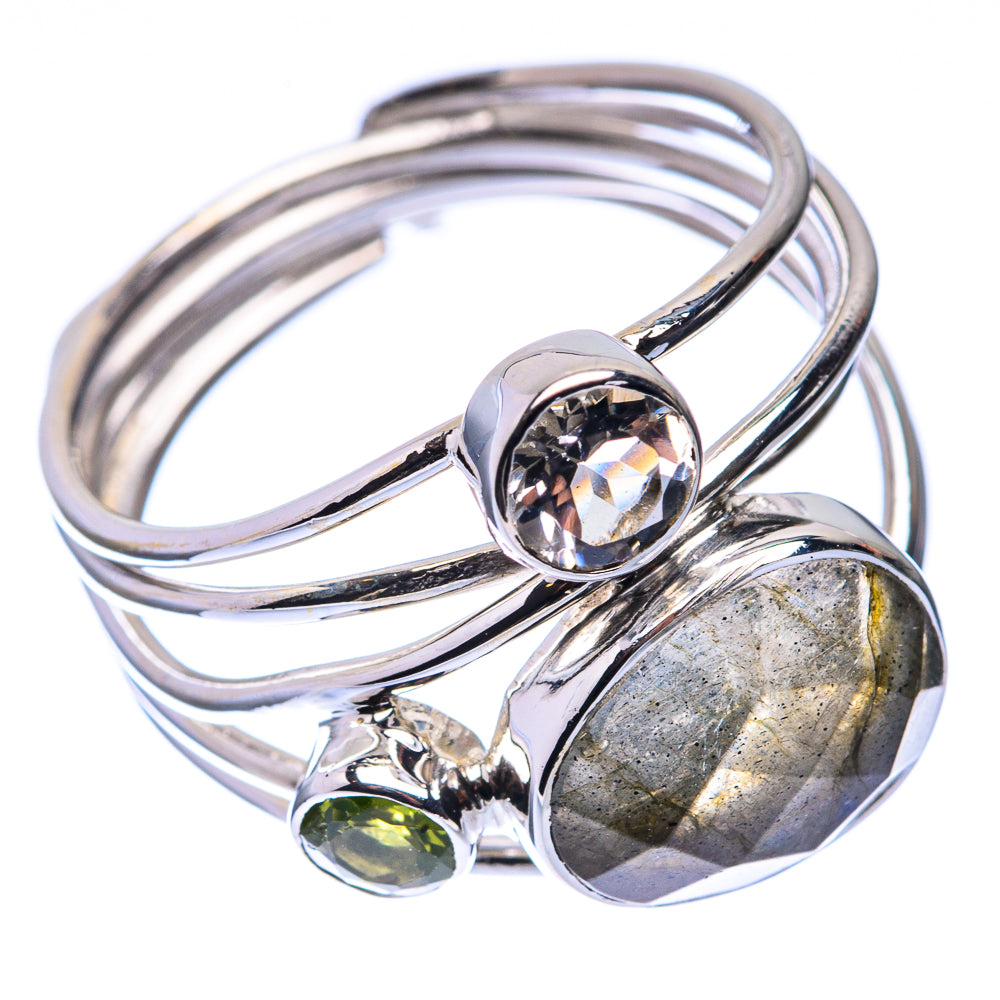 Premium Labradorite, White Quartz, Peridot Ring Size 9 (925 Sterling Silver) R141784