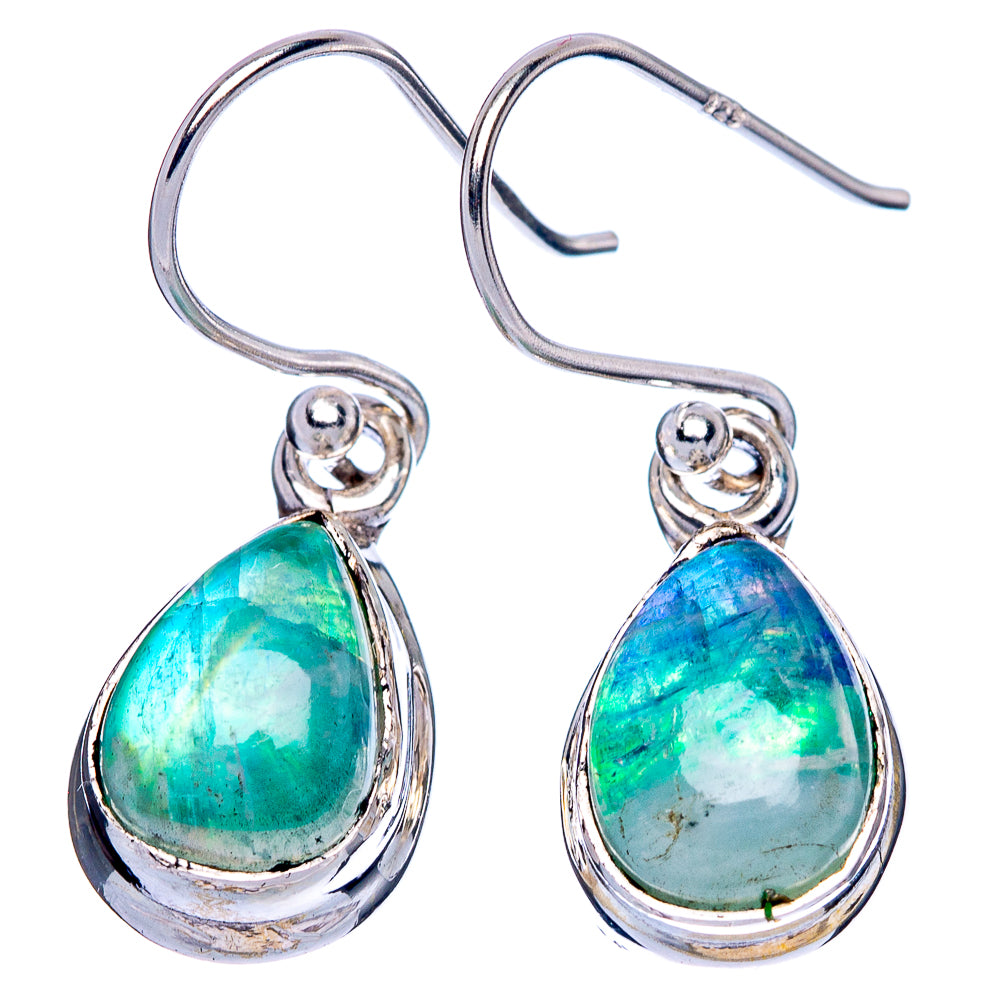 Green Moonstone Earrings 1 1/8" (925 Sterling Silver) E1360