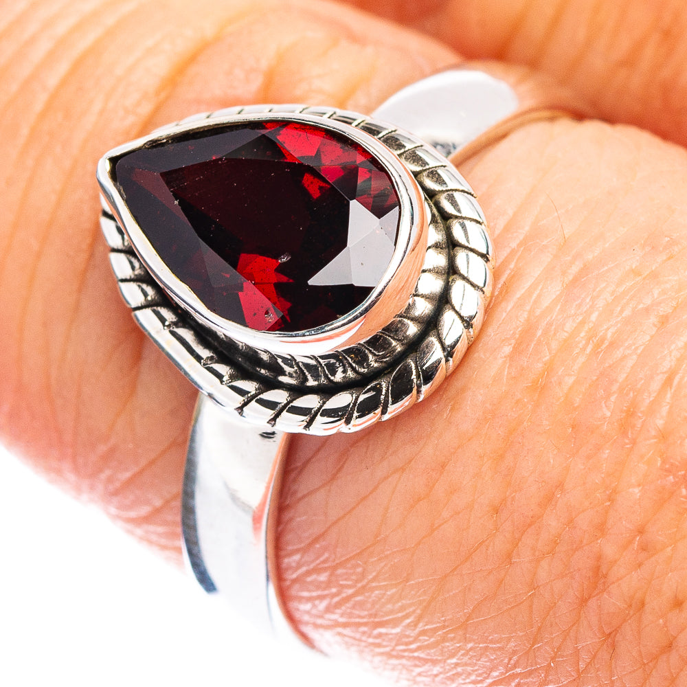 Faceted Garnet Ring Size 8 (.925 Sterling Silver)