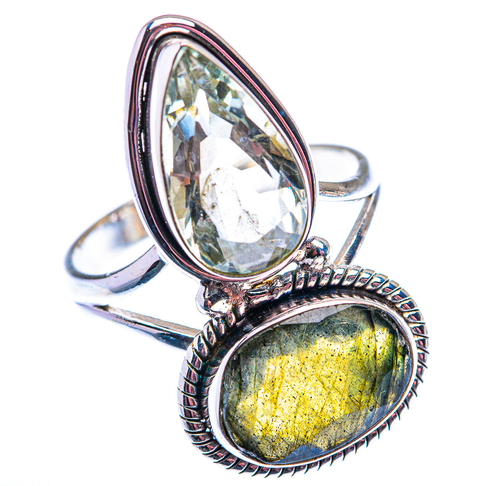 Large Labradorite, White Quartz Ring Size 12 (925 Sterling Silver) RING140244
