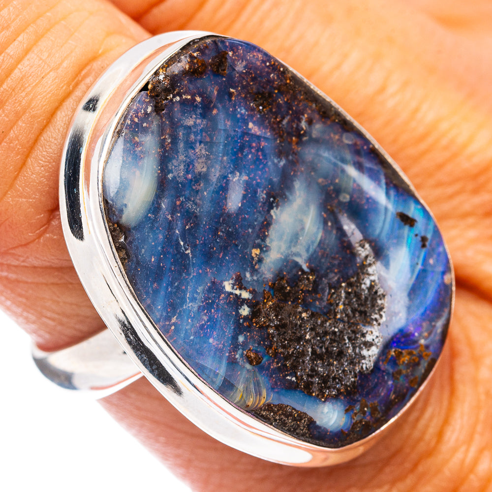 Premium Rare Boulder Opal Ring Size 8 (.925 Sterling Silver)