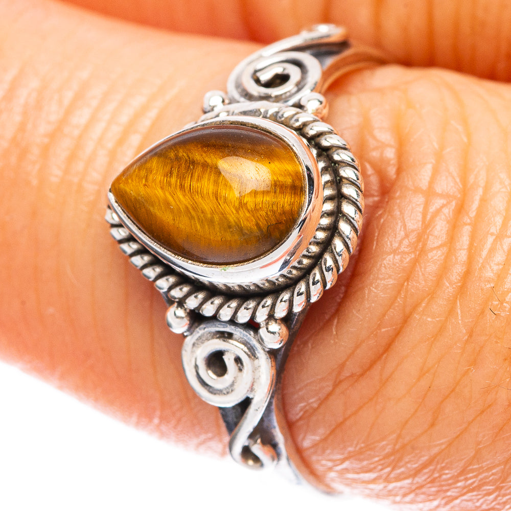 Tiger Eye Dainty Ring Size 8 (925 Sterling Silver) R5171