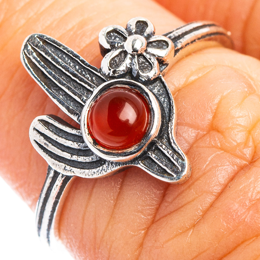 Carnelian Cactus Dainty Ring Size 5.75 (.925 Sterling Silver)