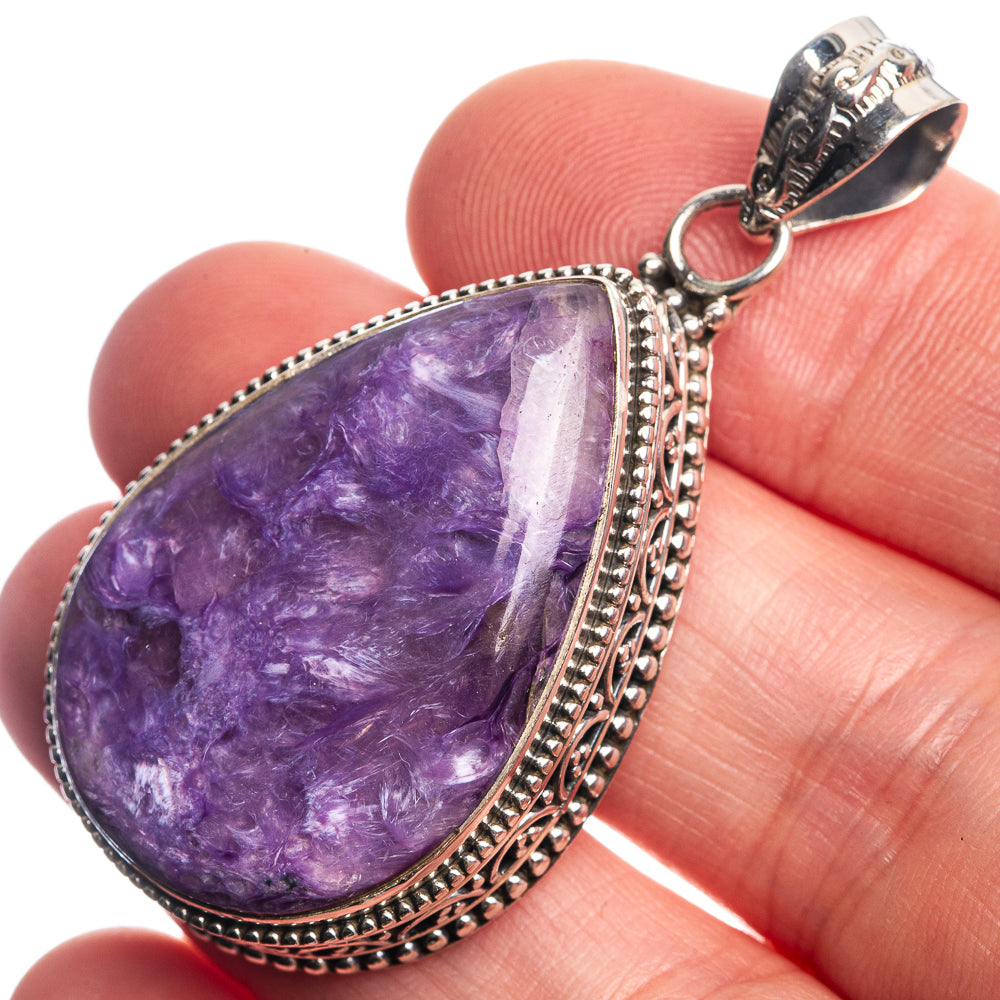 Charoite 925 Sterling Silver Pendant 1 7/8"