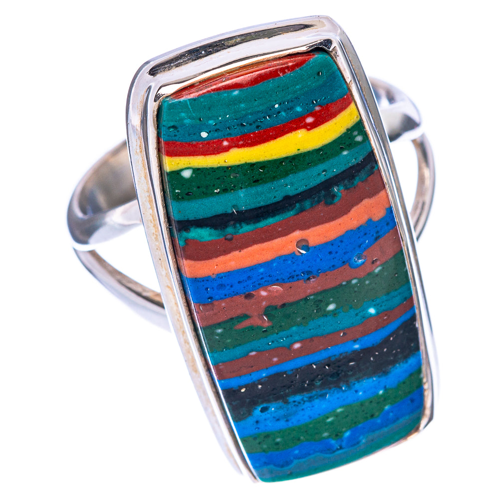 Rainbow Calsilica Ring Size 7.5 (925 Sterling Silver) R1571