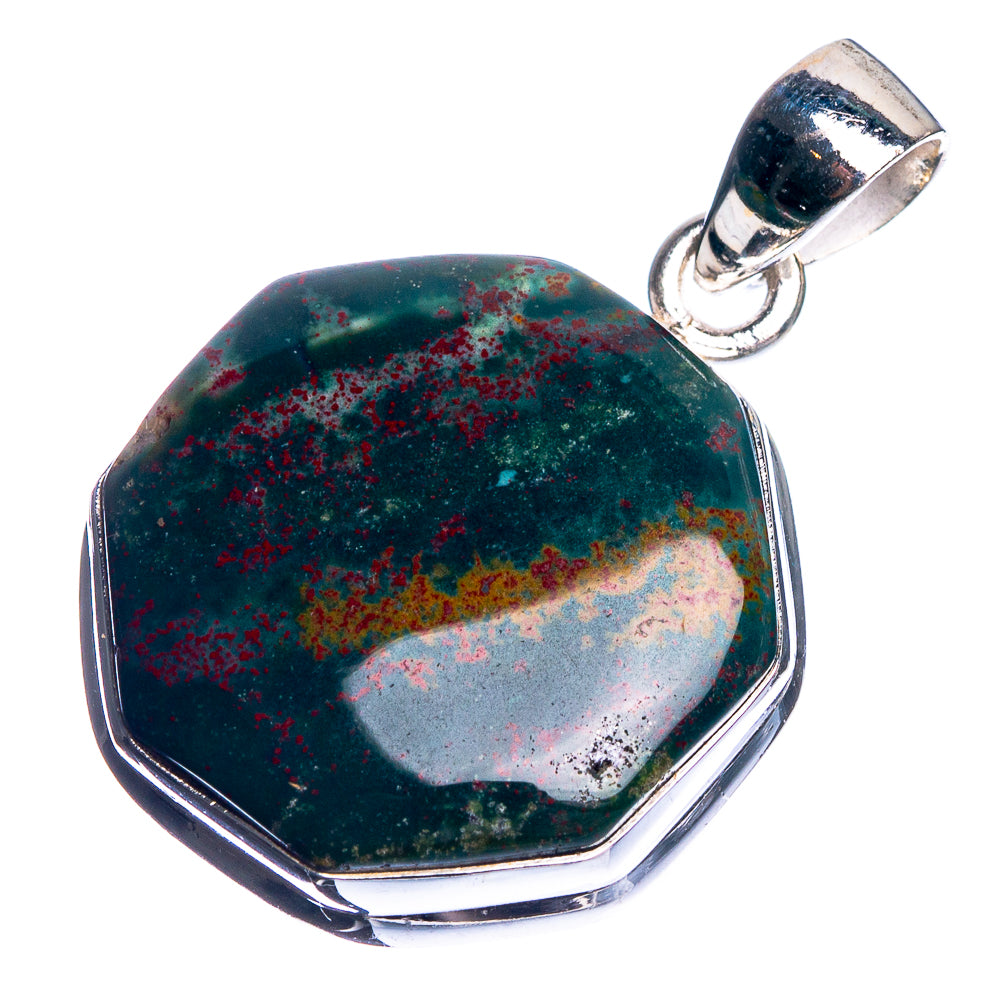 Bloodstone 925 Sterling Silver Pendant 1 1/4"