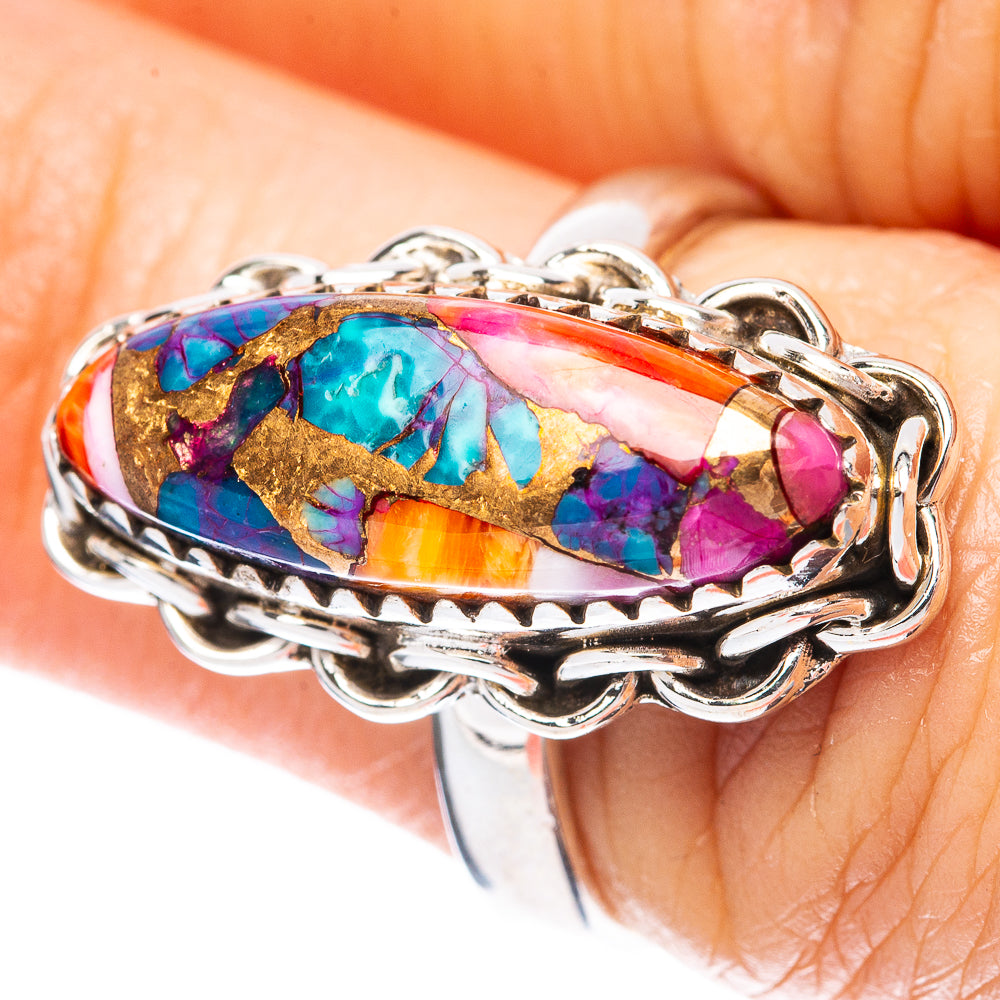 Kingman Pink Dahlia Turquoise Ring Size 6.5 (925 Sterling Silver) R3984