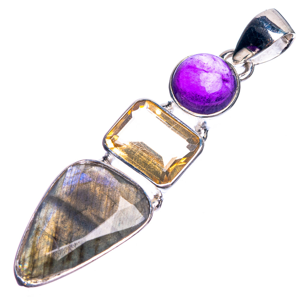 Labradorite, Citrine, Amethyst 925 Sterling Silver Pendant 2 1/8"
