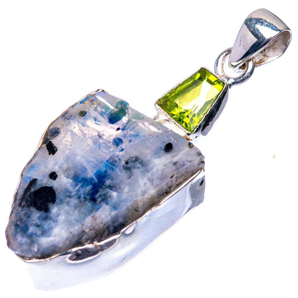 Raw Rainbow Moonstone, Peridot Pendant 1 7/8" (925 Sterling Silver) P39247
