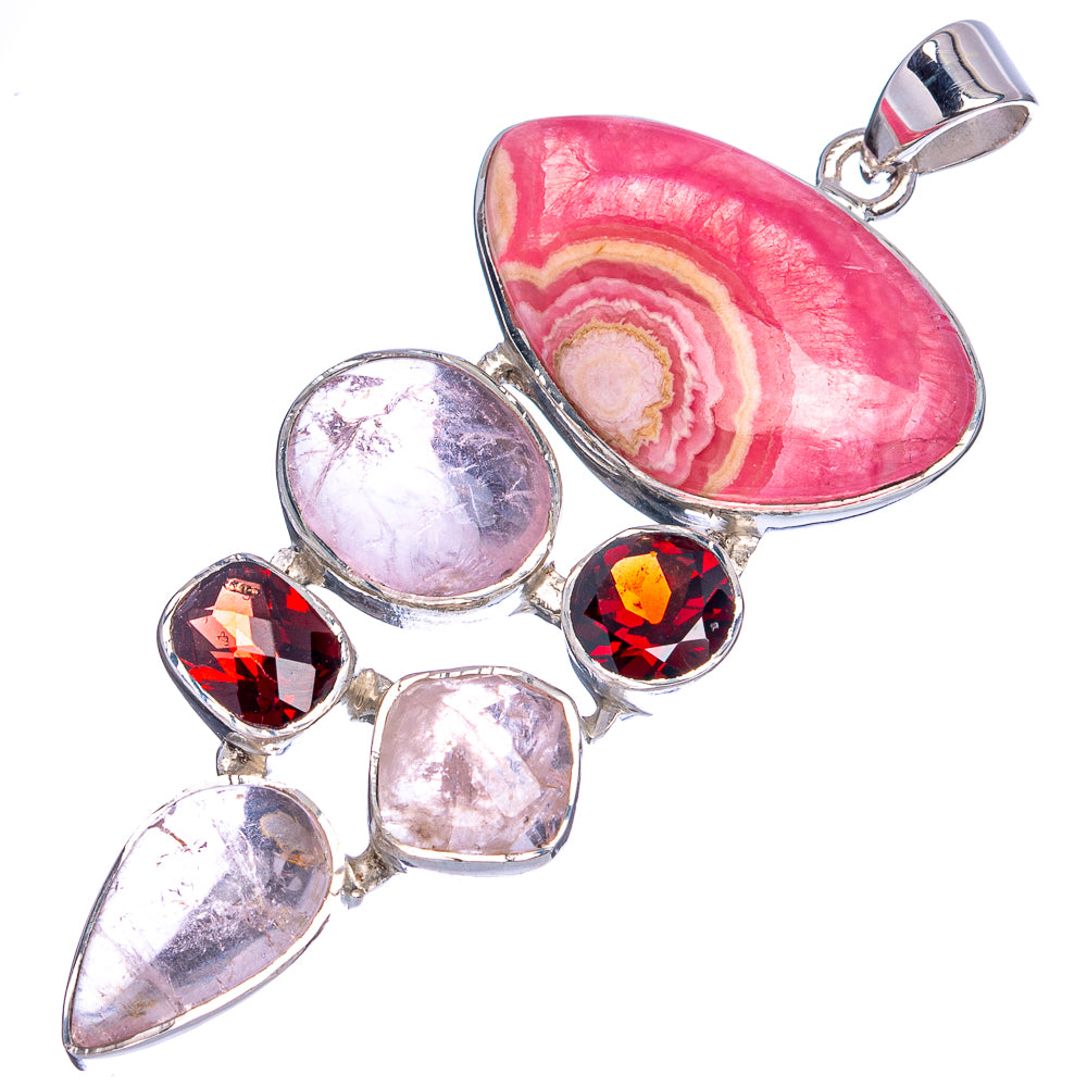 Signature Rhodochrosite, Rose Quartz, Garnet Pendant 2 3/8" (.925 Sterling Silver)