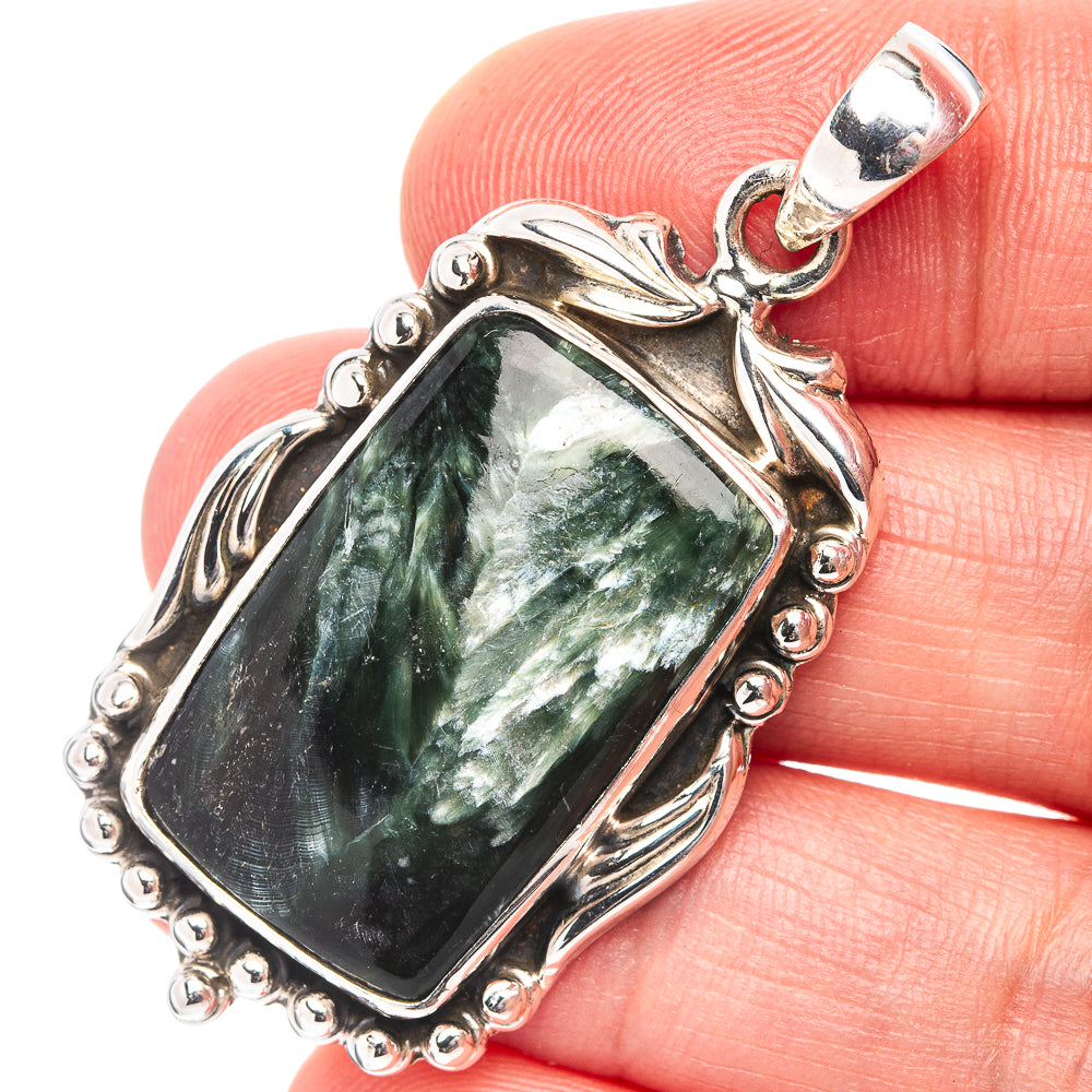 Premium Seraphinite Pendant 1 7/8" (.925 Sterling Silver)