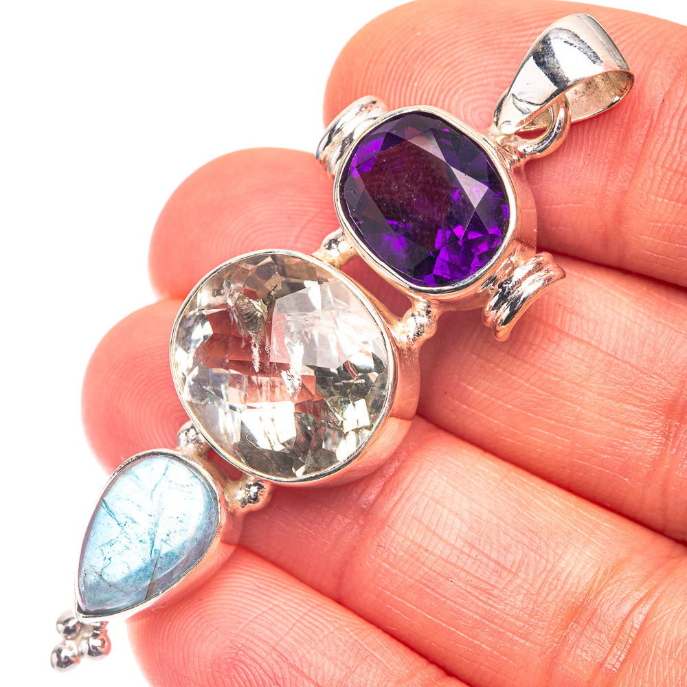 White Quartz, Amethyst, Blue Fluorite Pendant 2 1/8" (925 Sterling Silver) P38703