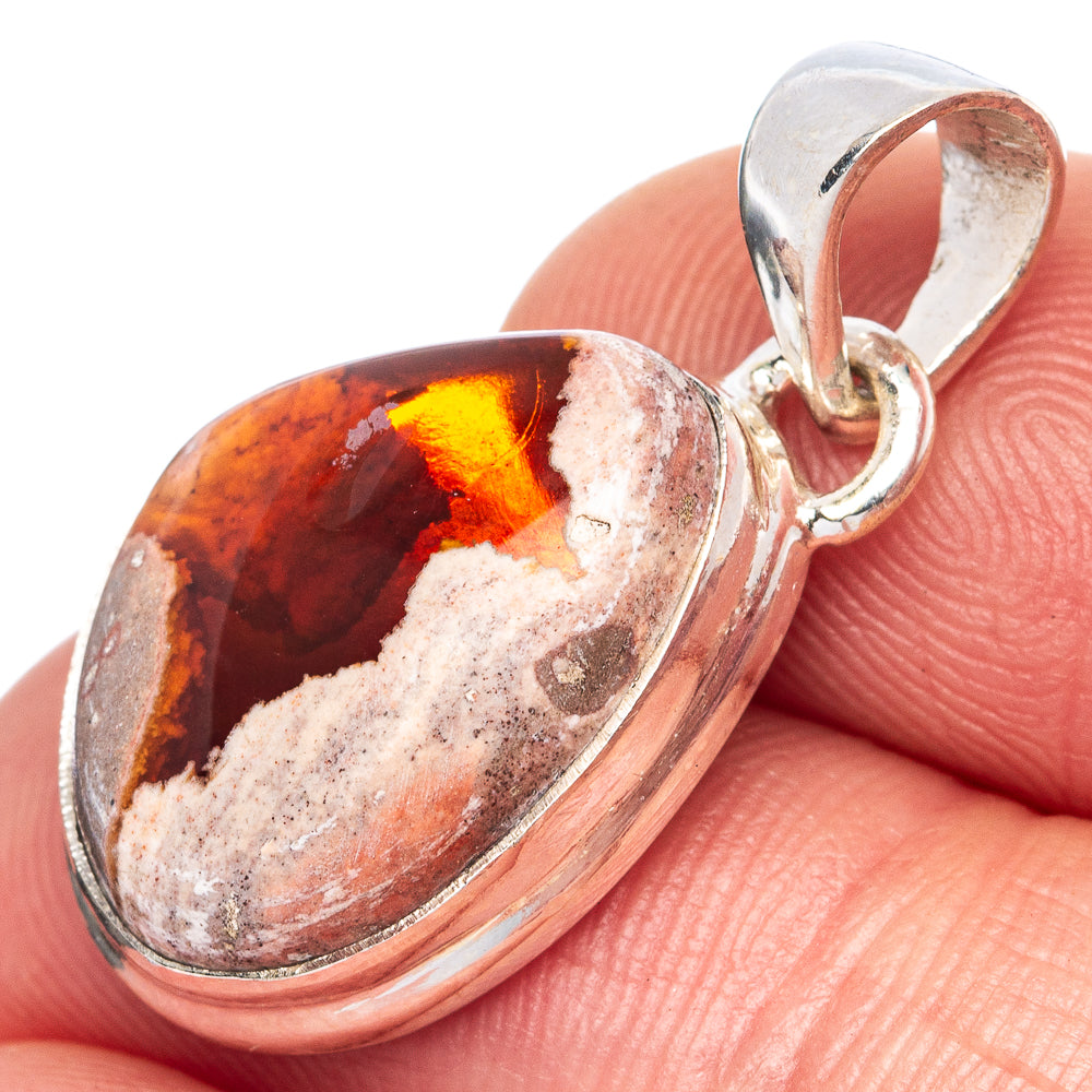 Rare Mexican Fire Opal Pendant 1 1/8" (925 Sterling Silver) P41717