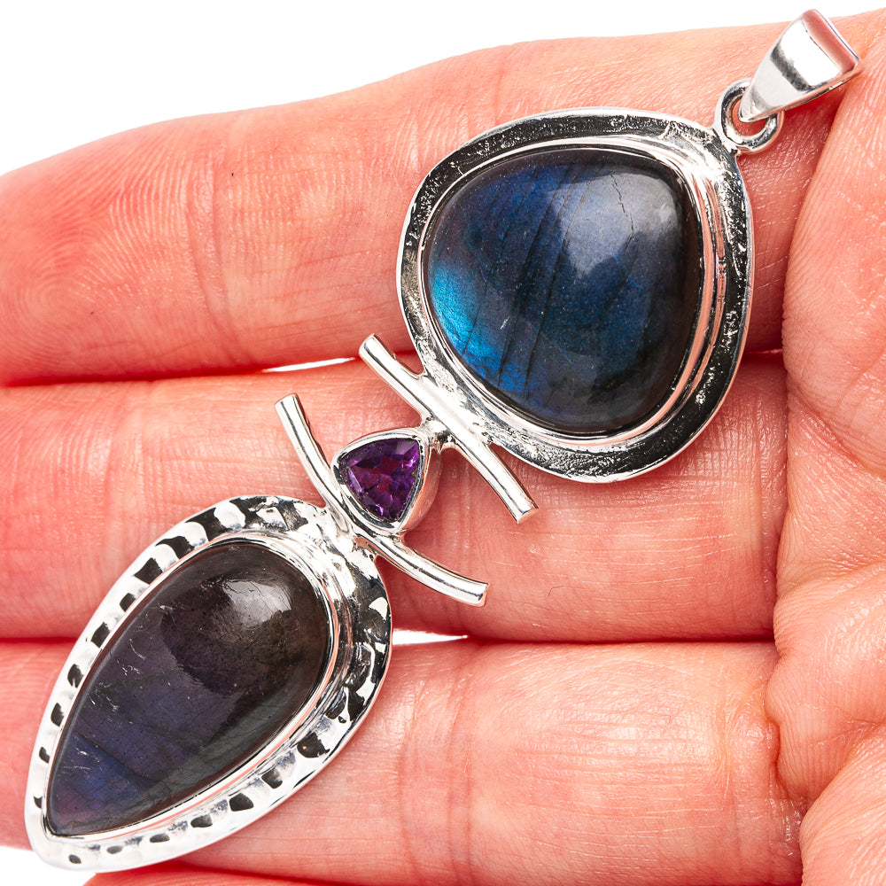 Signature Labradorite, Amethyst Pendant 2 7/8" (.925 Sterling Silver)