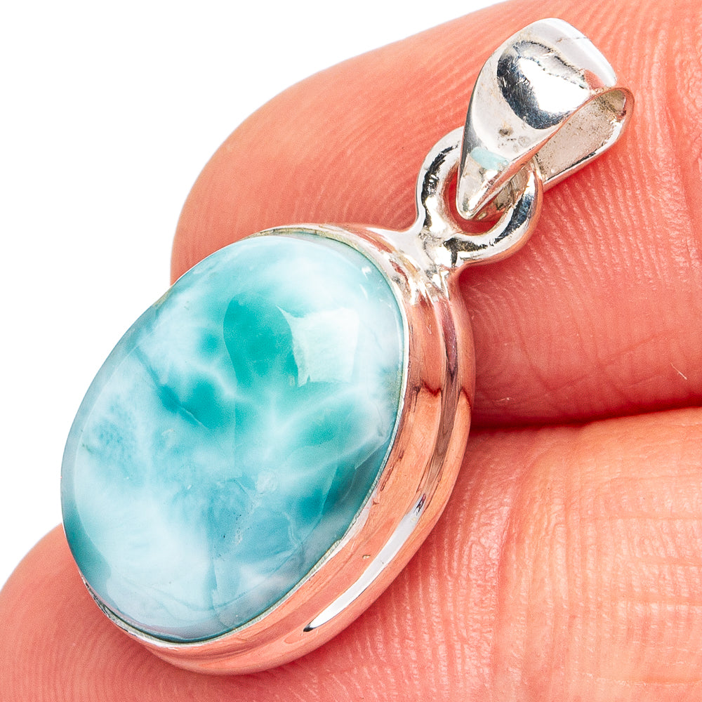 Rare Larimar Pendant 1 1/8" (.925 Sterling Silver)