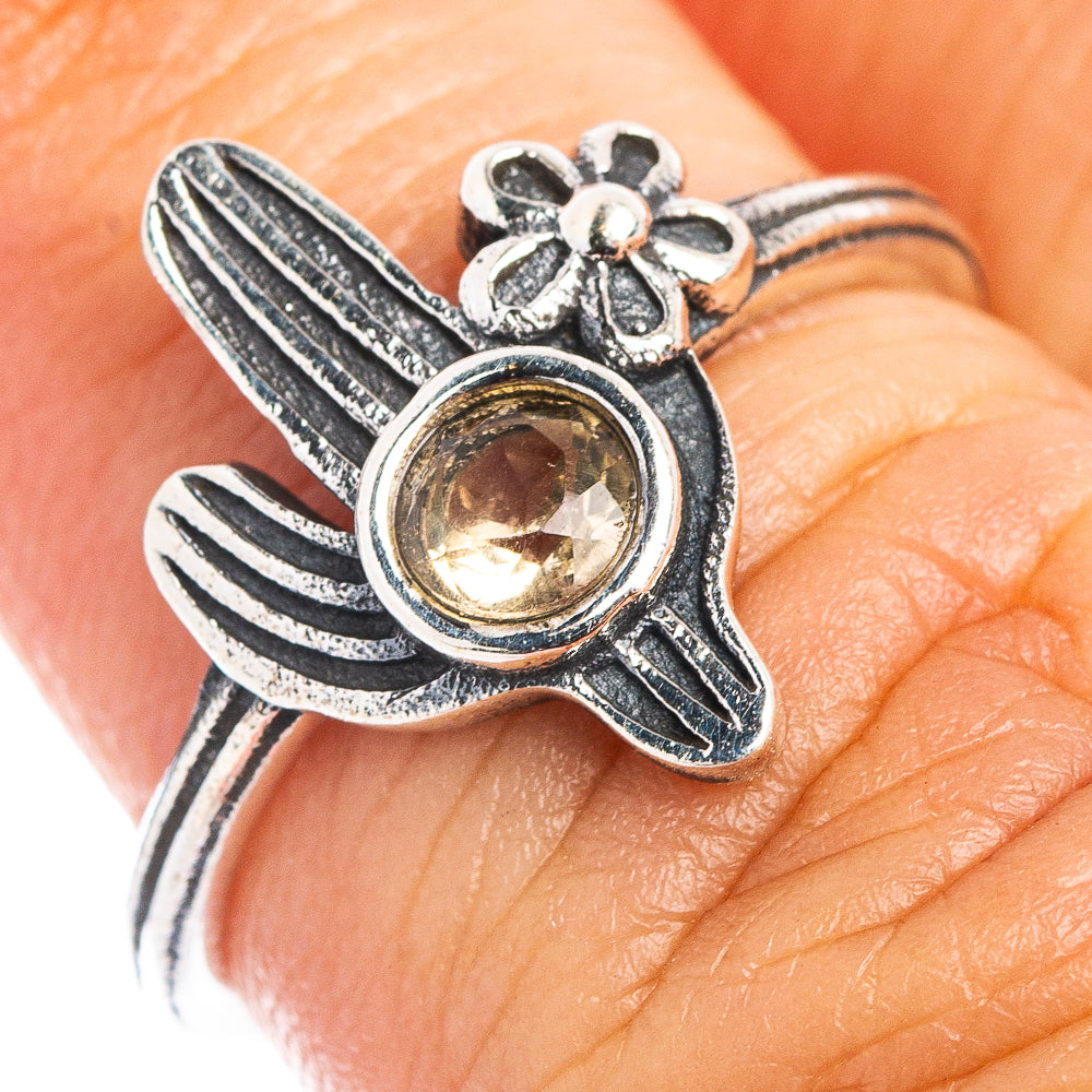 Citrine Cactus Dainty Ring Size 5.75 (.925 Sterling Silver)
